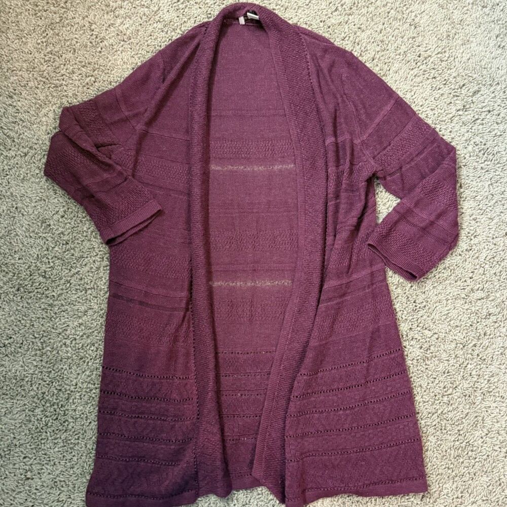 Coldwater Creek Burgundy Linen-Blend Cardigan